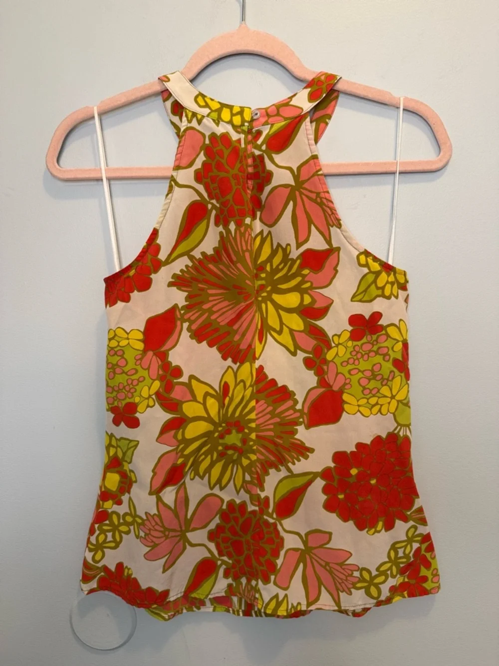 Trina Turk Retro Floral 100% Silk Halter Top - Picture 2 of 6